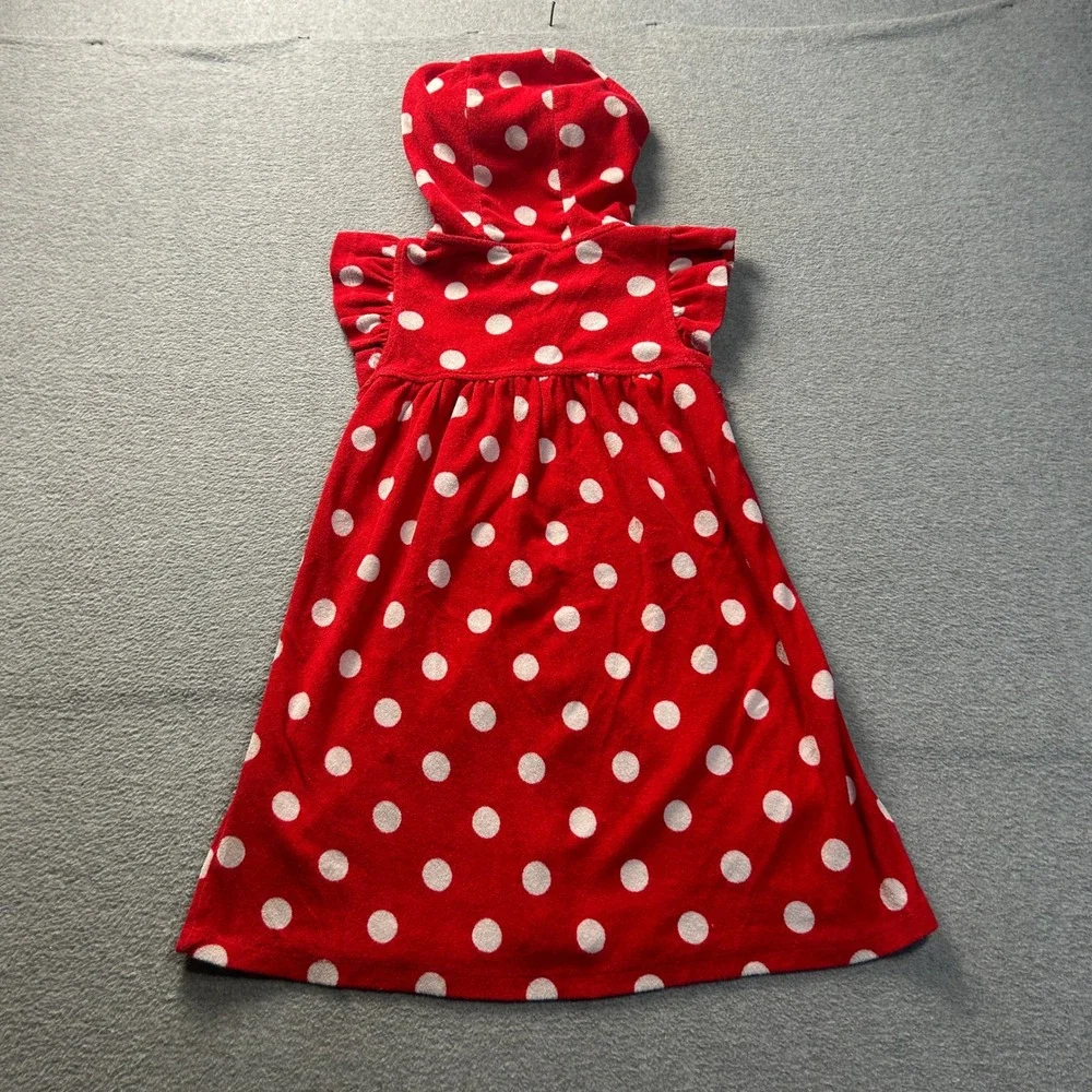 Disney Minnie Mouse Cover Up Robe Girls 7/8 Red Polka Dot Hooded‎ Plush Zip